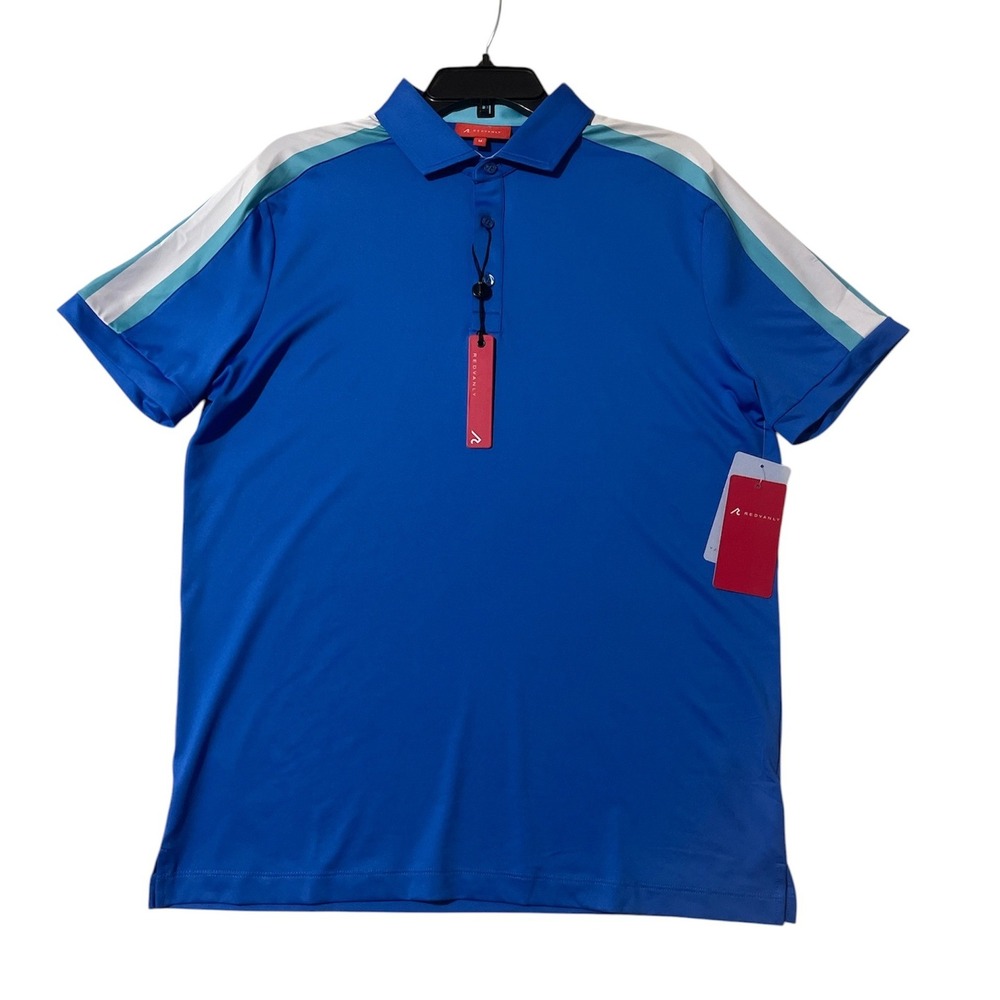 Redvanly Sevigne Polo Shirt Mens Medium Marine Blue Striped Performance Golf New